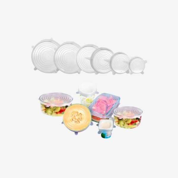 عرض غطاء حلة معدن متعدد المقاسات + 6 قطع أغطية سيليكون فائقة الإمتداد قابلة لإعادة الاستخدام